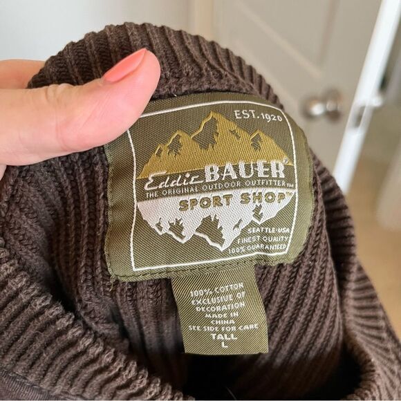 Eddie Bauer Tall Large Brown Sweater with Elbow Patches - Picture 5 of 6